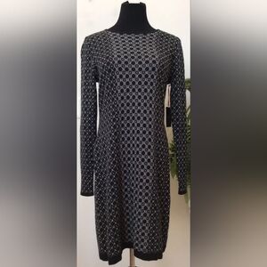 Cynthia Rowley Women's Black White Cotton Blend Long-sleeve Knit Dress Sz xsm